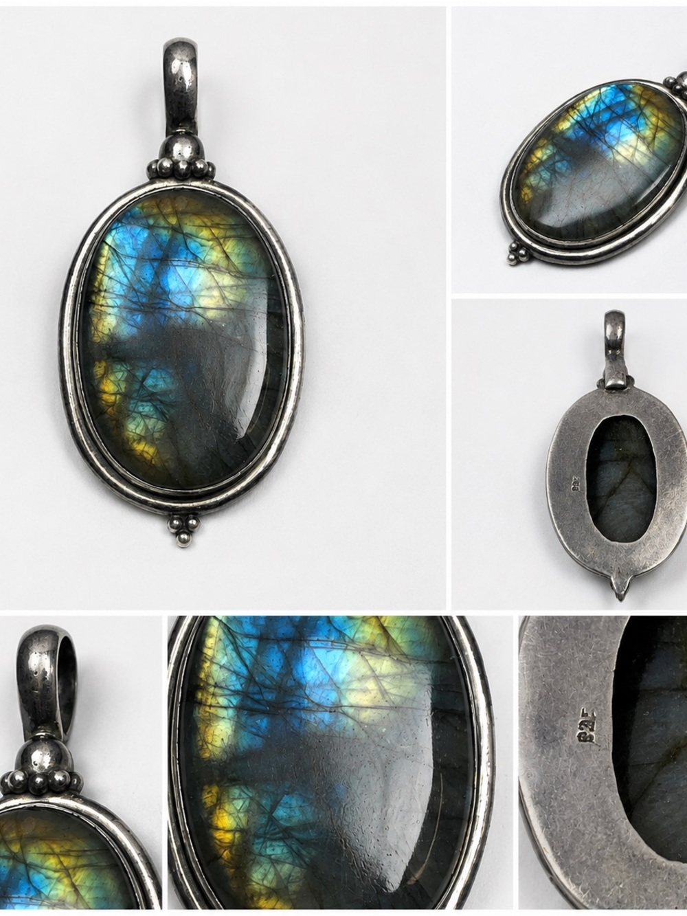 Sterling Silver Labradorite Pendant - Blue & Gold Oval